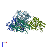 PDB entry 2oan coloured by chain, top view.