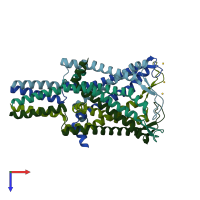 PDB entry 2oar coloured by chain, top view.