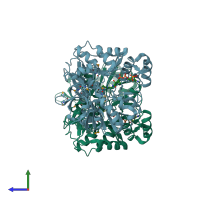 PDB entry 2oas coloured by chain, side view.