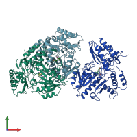 PDB entry 2oat coloured by chain, front view.