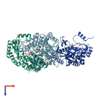 PDB entry 2oat coloured by chain, top view.