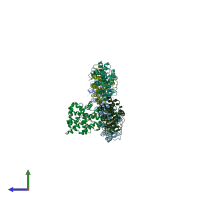 PDB entry 2oax coloured by chain, side view.