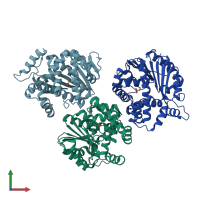 PDB entry 2ob1 coloured by chain, front view.