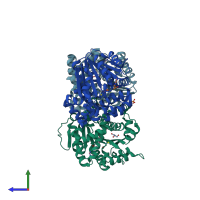 PDB entry 2ob2 coloured by chain, side view.