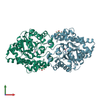PDB entry 2ob3 coloured by chain, front view.