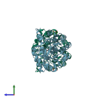 PDB entry 2ob3 coloured by chain, side view.