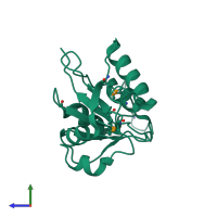PDB entry 2ob5 coloured by chain, side view.