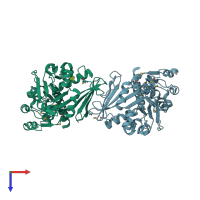 PDB entry 2obc coloured by chain, top view.