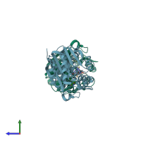 PDB entry 2obf coloured by chain, side view.