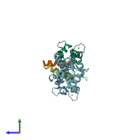 PDB entry 2obh coloured by chain, side view.