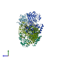 PDB entry 2obn coloured by chain, side view.