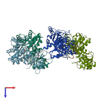 PDB entry 2obn coloured by chain, top view.