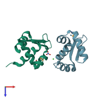 PDB entry 2obp coloured by chain, top view.