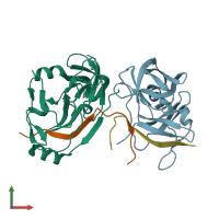 PDB entry 2obq coloured by chain, front view.