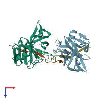 PDB entry 2obq coloured by chain, top view.