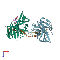 PDB entry 2oc0 coloured by chain, top view.