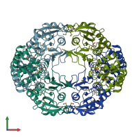 PDB entry 2ocd coloured by chain, front view.