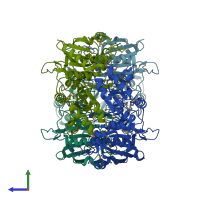 PDB entry 2ocd coloured by chain, side view.