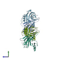 PDB entry 2ocj coloured by chain, side view.