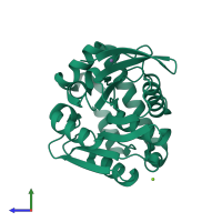 PDB entry 2ocl coloured by chain, side view.