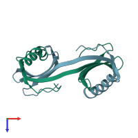 PDB entry 2oct coloured by chain, top view.