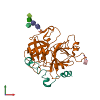 PDB entry 2ocv coloured by chain, front view.