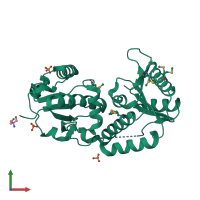 PDB entry 2ocx coloured by chain, front view.