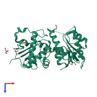 PDB entry 2ocx coloured by chain, top view.