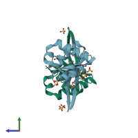 PDB entry 2od0 coloured by chain, side view.