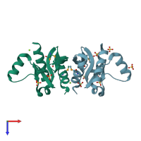 PDB entry 2od0 coloured by chain, top view.