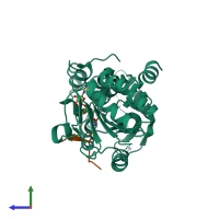 PDB entry 2od7 coloured by chain, side view.