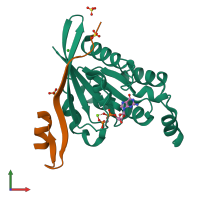 PDB entry 2odb coloured by chain, front view.