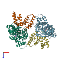 PDB entry 2ode coloured by chain, top view.