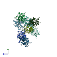 PDB entry 2odf coloured by chain, side view.
