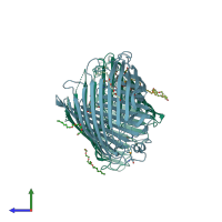 PDB entry 2odj coloured by chain, side view.