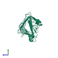 PDB entry 2odl coloured by chain, side view.