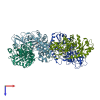 PDB entry 2odo coloured by chain, top view.