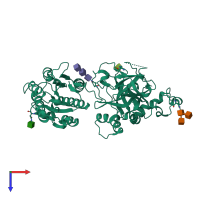 PDB entry 2odp coloured by chain, top view.