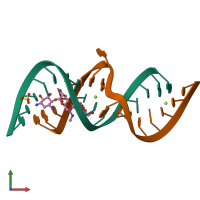 PDB entry 2oe5 coloured by chain, front view.