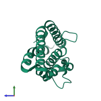 PDB entry 2oeb coloured by chain, side view.