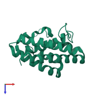 PDB entry 2oeb coloured by chain, top view.