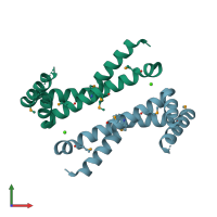 PDB entry 2oee coloured by chain, front view.