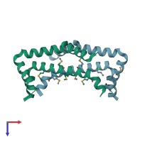 PDB entry 2oee coloured by chain, top view.