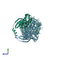 PDB entry 2oem coloured by chain, side view.