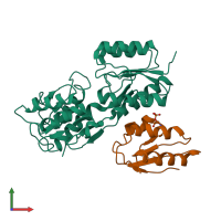 PDB entry 2oen coloured by chain, front view.