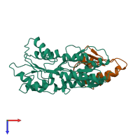 PDB entry 2oen coloured by chain, top view.
