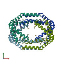 PDB entry 2oeq coloured by chain, front view.