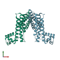 PDB entry 2oer coloured by chain, front view.