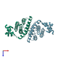 PDB entry 2oer coloured by chain, top view.