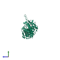 PDB entry 2oew coloured by chain, side view.